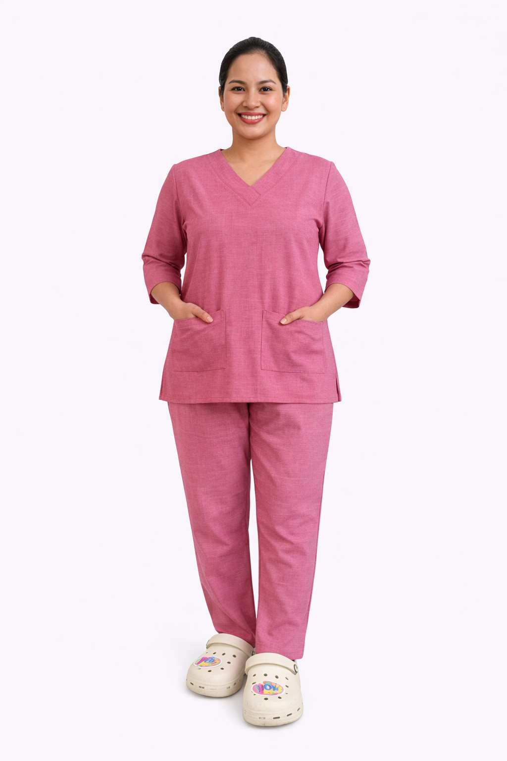 Plain Crossover V-Neck Set - Linen Blend