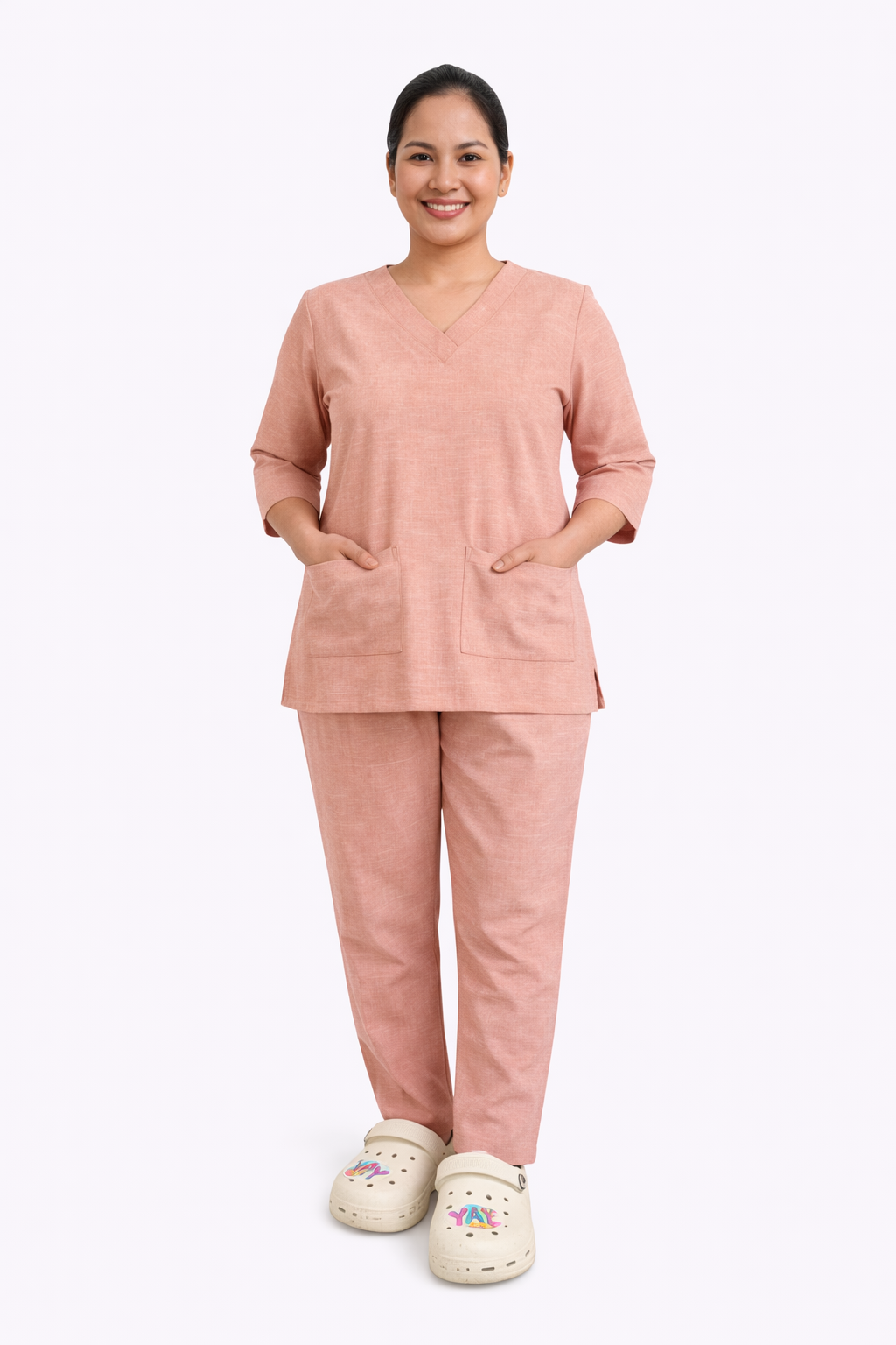Plain Crossover V-Neck Set - Linen Blend