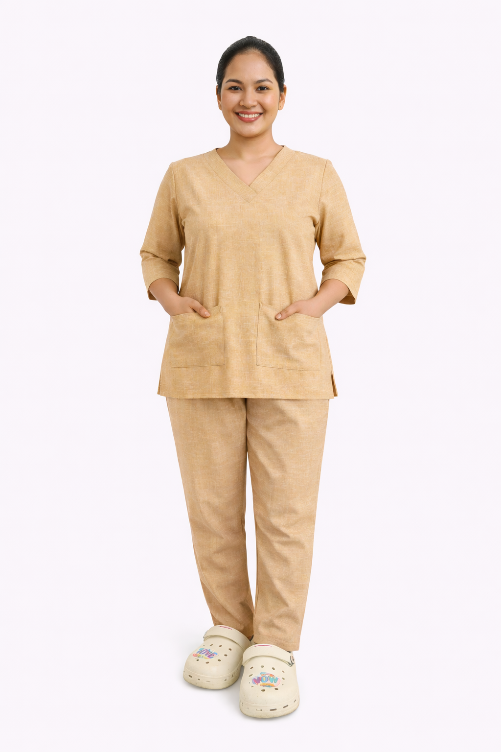 Plain Crossover V-Neck Set - Linen Blend