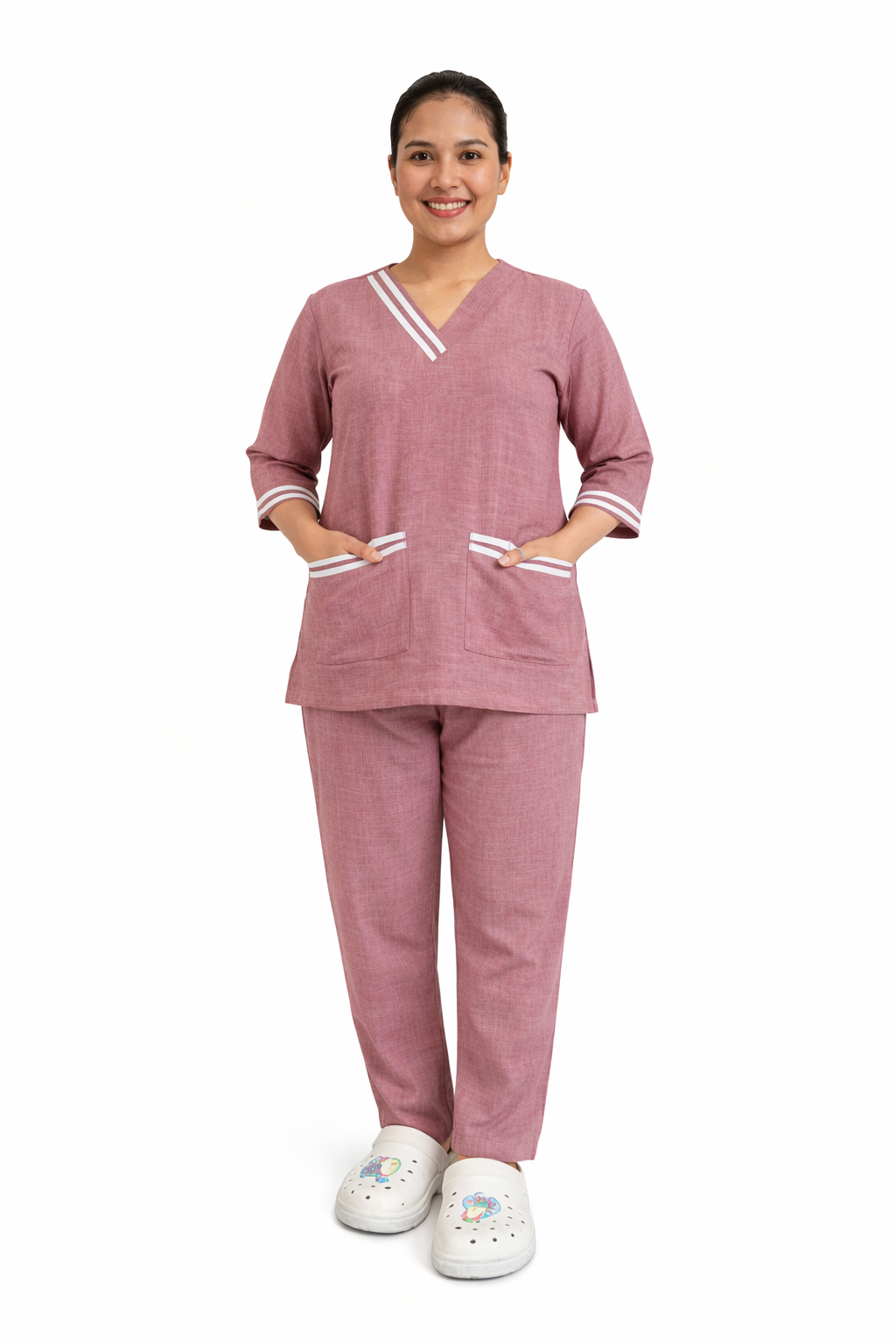 Double Line V-Neck Set - Linen Blend