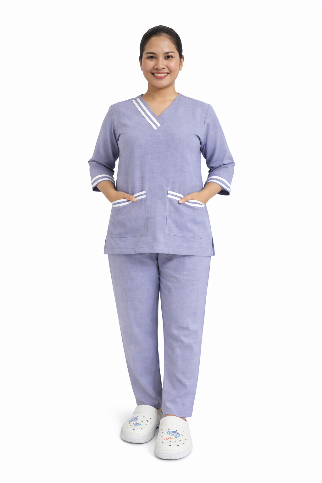 Double Line V-Neck Set - Linen Blend