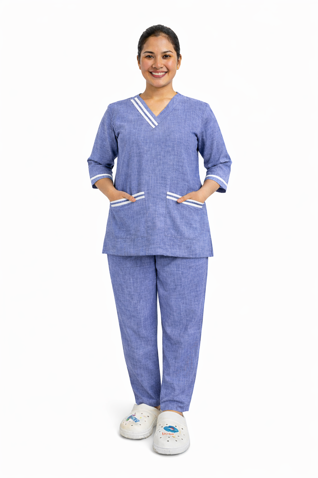 Double Line V-Neck Set - Linen Blend