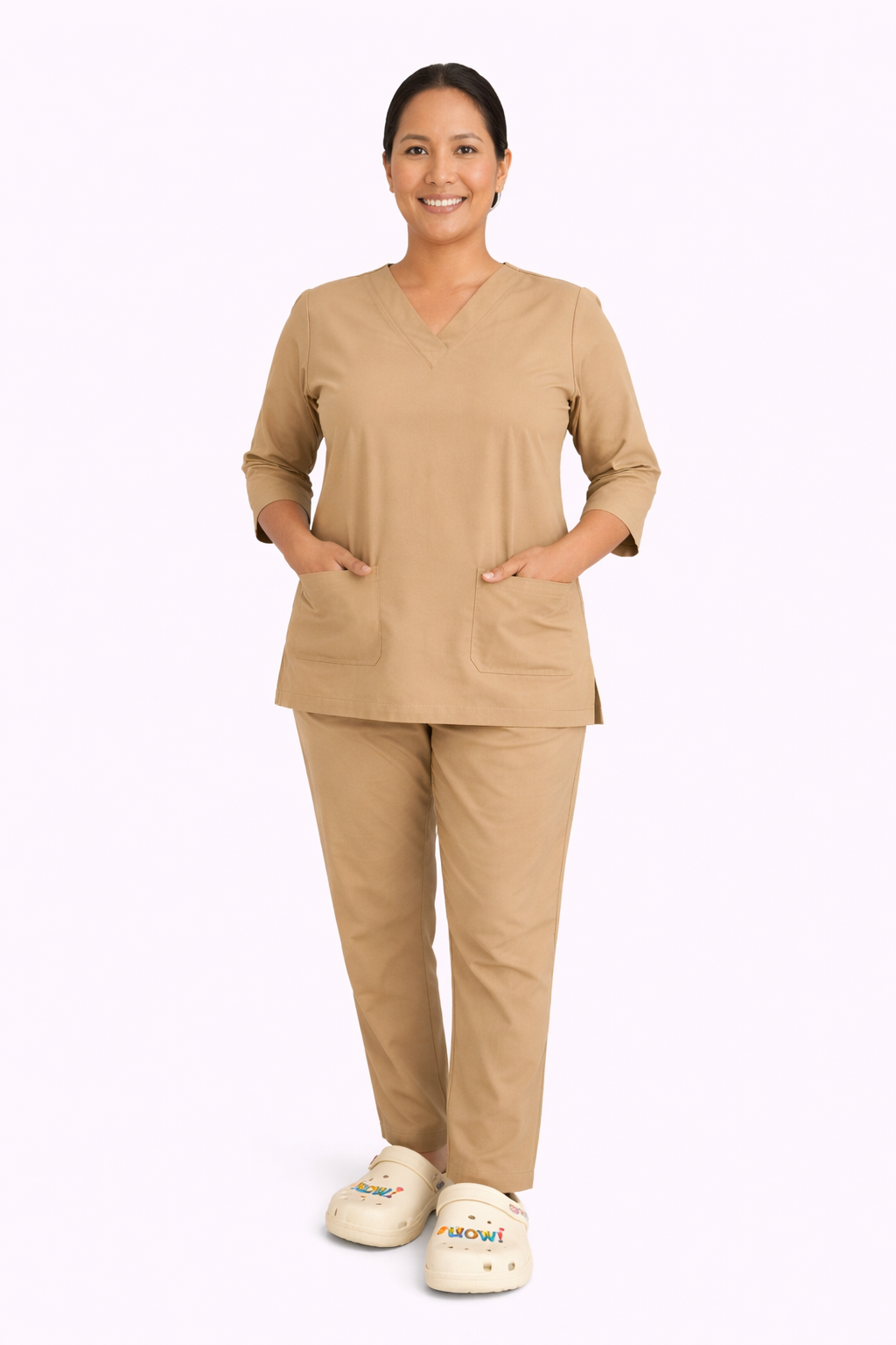 Plain Crossover V-Neck Set - Crepe